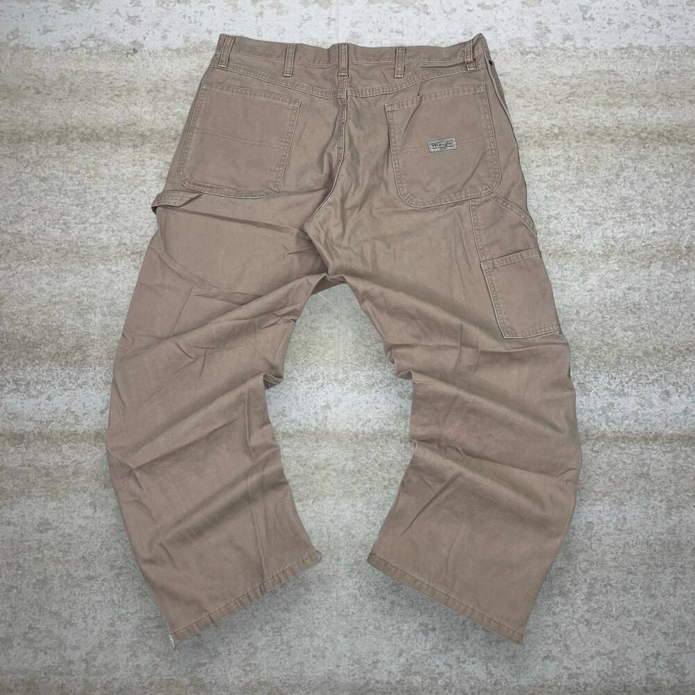 Vintage 90s Wrangler Carpenter Pants 36x29 Baggy Fit Flared Tan Canvas Work Wear
